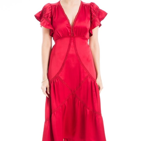 Size Large Max Studio London Flutter Sleeve Satin Midi Dress - NWT! - Picture 4 of 11